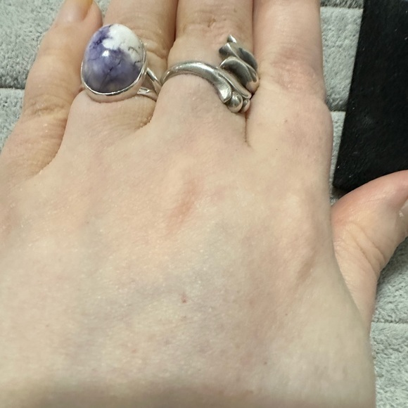 New Sterling Silver Purple Oval Morado Violet Flame Opal Ring Sz 8 Crystal - Picture 10 of 16